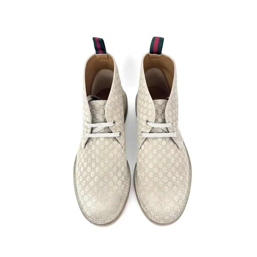 NIB Gucci GG Embossed Suede Desert Boots 9.5 US 10 Beige Oatmeal Lace Up $1,140